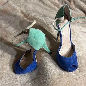 BCBG Blue and Green Peep-Toe Heels